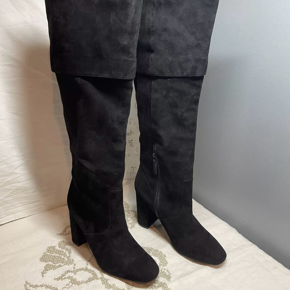 Cole Haan Tess Knee High Cuff Suede Black Boots